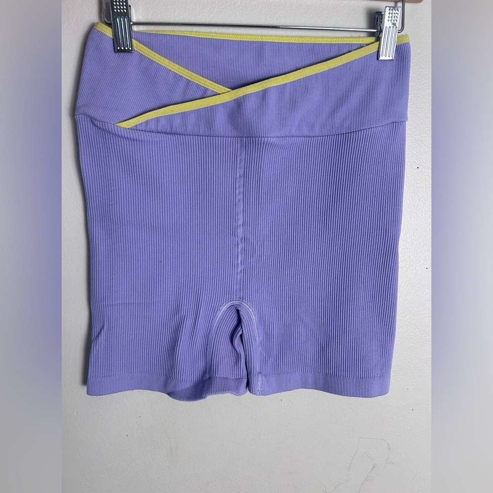 Vibrant Purple and Yellow High-Waisted Bike Shorts